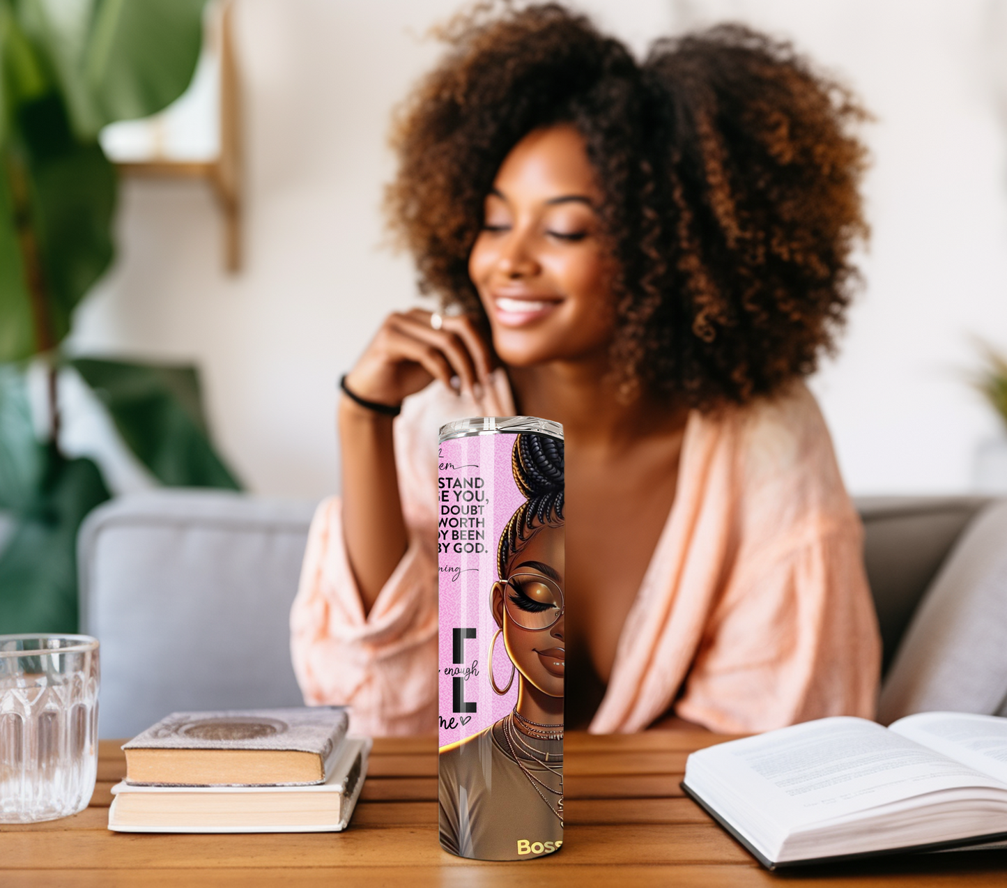 20oz Skinny Tumbler-Brown Skin Girl (straw/brush included)