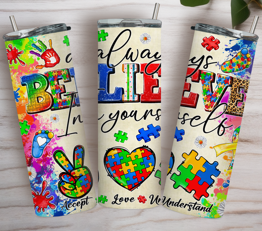 20oz Skinny Tumbler-Autism (straw/brush included)