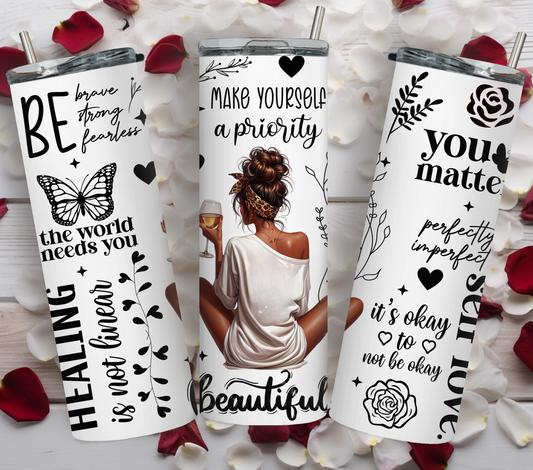 20oz Skinny Tumbler-Self Affirmations (straw/brush included)